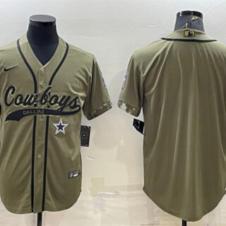 Men's Dallas Cowboys Blank Olive Salute To Service Cool Base Stitched Baseball Jersey