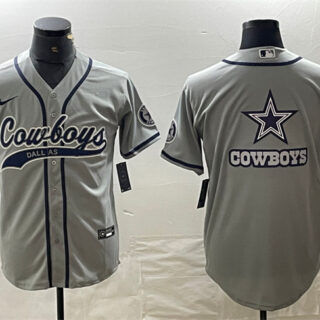 Men's Dallas Cowboys Grey Team Big Logo With Patch Cool Base Stitched Baseball Jersey