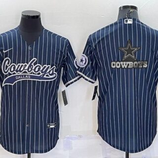 Men's Dallas Cowboys Navy Team Big Logo With Patch Cool Base Stitched Baseball Jersey