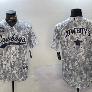 Men's Dallas Cowboys Team Big Logo 2024 Arctic Camo Salute To Service Stitched Baseball Jersey