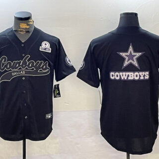 Men's Dallas Cowboys Team Big Logo Black With Patch Cool Base Stitched Baseball Jerseys