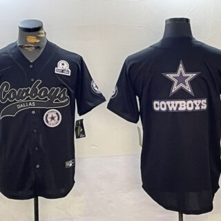 Men's Dallas Cowboys Team Big Logo Black With Patch Cool Base Stitched Baseball Jerseys