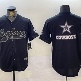 Men's Dallas Cowboys Team Big Logo Black With Patch Cool Base Stitched Baseball Jerseys