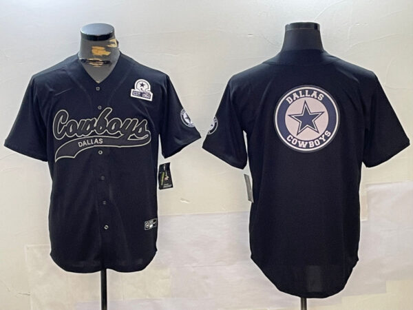 Men's Dallas Cowboys Team Big Logo Black With Patch Cool Base Stitched Baseball Jerseys