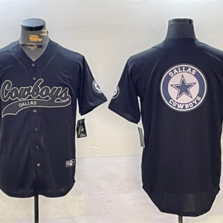 Men's Dallas Cowboys Team Big Logo Black With Patch Cool Base Stitched Baseball Jersey