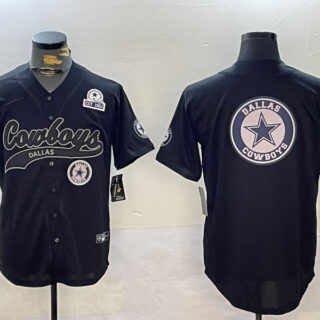 Men's Dallas Cowboys Team Big Logo Black With Patch Cool Base Stitched Baseball Jerseys