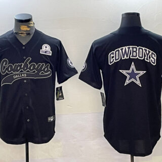 Men's Dallas Cowboys Team Big Logo Black With Patch Cool Base Stitched Baseball Jerseys