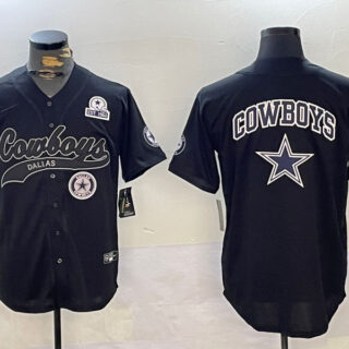 Men's Dallas Cowboys Team Big Logo Black With Patch Cool Base Stitched Baseball Jerseys