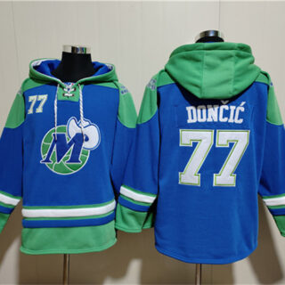 Men's Dallas Mavericks #77 Luka Doncic Royal Ageless Must-Have Lace-Up Pullover Hoodie