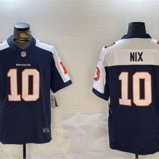 Men's Denver Broncos #10 Bo Nix Navy 2024 F.U.S.E. V2 Throwback Vapor Limited Alternate Stitched Football Jersey