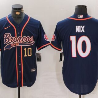 Men's Denver Broncos #10 Bo Nix Navy Cool Base Stitched Baseball Jersey