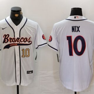 Men's Denver Broncos #10 Bo Nix White Cool Base Stitched Baseball Jerseys