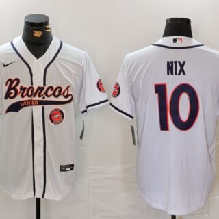 Men's Denver Broncos #10 Bo Nix White Cool Base Stitched Baseball Jersey