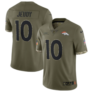 Men's Denver Broncos #10 Jerry Jeudy Olive 2022 Salute To Service Limited Stitched Jersey