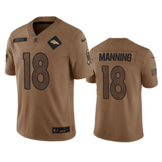Men's Denver Broncos #18 Peyton Manning 2023 Brown Salute To Service Limited Stitched Football Jersey