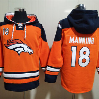 Men's Denver Broncos #18 Peyton Manning Orange Ageless Must-Have Lace-Up Pullover Hoodie