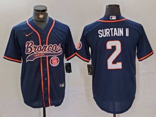 Men's Denver Broncos #2 Pat Surtain II Navy Cool Base Stitched Baseball Jerseys