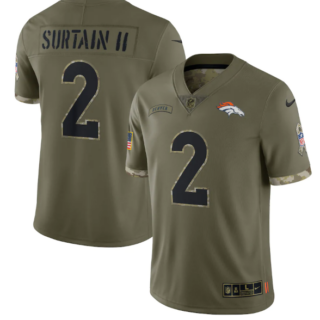 Men's Denver Broncos #2 Pat Surtain II Olive 2022 Salute To Service Limited Stitched Jersey