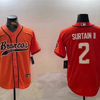 Men's Denver Broncos #2 Pat Surtain II Orange Cool Base Stitched Baseball Jersey