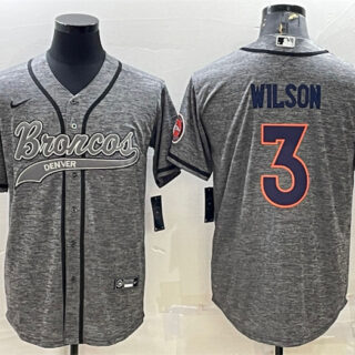Men's Denver Broncos #3 Russell Wilson Grey With Patch Cool Base Stitched Baseball Jersey