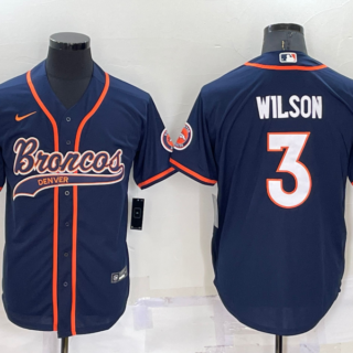 Men's Denver Broncos #3 Russell Wilson Navy Cool Base Stitched Baseball Jersey