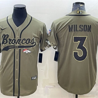 Men's Denver Broncos #3 Russell Wilson Olive 2022 Salute To Service Cool Base Stitched Baseball Jersey