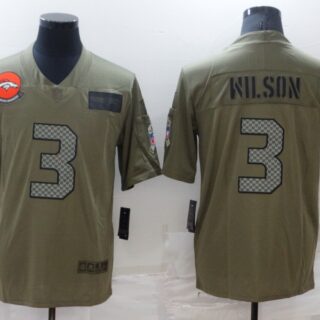 Men's Denver Broncos #3 Russell Wilson Olive Camo Salute To Service Limited Stitched Jersey