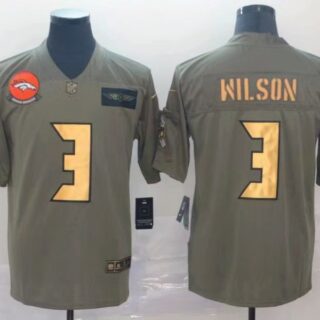 Men's Denver Broncos #3 Russell Wilson Olive Gold Salute To Service Limited Stitched Jersey