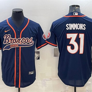 Men's Denver Broncos #31 Justin Simmons Navy With Patch Cool Base Stitched Baseball Jersey
