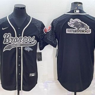 Men's Denver Broncos Black Reflective Team Big Logo With Patch Cool Base Stitched Baseball Jersey