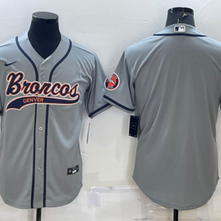Men's Denver Broncos Blank Grey With Patch Cool Base Stitched Baseball Jersey