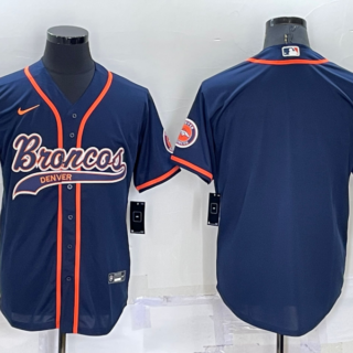 Men's Denver Broncos Blank Navy Cool Base Stitched Baseball Jersey