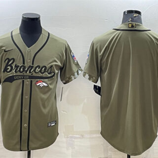 Men's Denver Broncos Blank Olive Salute To Service Cool Base Stitched Baseball Jersey