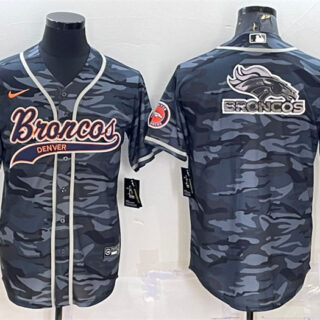 Men's Denver Broncos Grey Camo Team Big Logo With Patch Cool Base Stitched Baseball Jersey