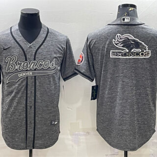 Men's Denver Broncos Grey Team Big Logo With Patch Cool Base Stitched Baseball Jersey