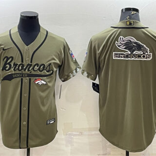 Men's Denver Broncos Olive Salute To Service Team Big Logo Cool Base Stitched Baseball Jersey