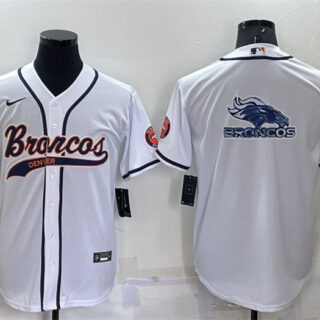 Men's Denver Broncos White Team Big Logo With Patch Cool Base Stitched Baseball Jersey