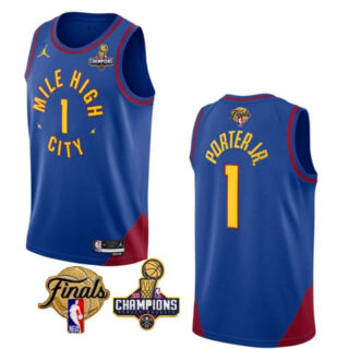 Men's Denver Nuggets #1 Michael Porter Jr. Blue 2023 Nuggets Champions Patch And Finals Patch Statemenr Edition Stitched Basketball Jersey