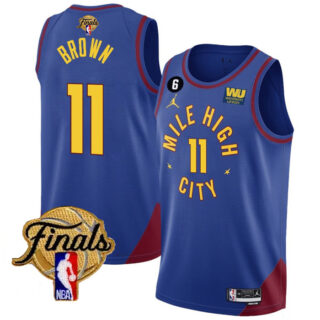 Men's Denver Nuggets #11 Bruce Brown Blue 2023 Finals Statement Edition With NO.6 Patch Stitched Basketball Jersey