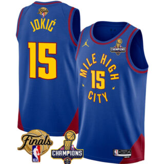 Men's Denver Nuggets #15 Nikola Jokic Blue 2023 Nuggets Champions Patch And Finals Patch Statemenr Edition Stitched Basketball Jersey