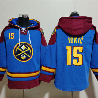 Men's Denver Nuggets #15 Nikola Jokic Blue Red Lace-Up Pullover Hoodie