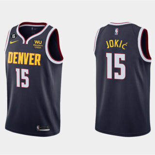 Men's Denver Nuggets #15 Nikola Jokic Navy Icon Edition With NO.6 Patch Stitched Jersey