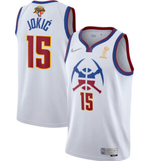 Men's Denver Nuggets #15 Nikola Jokic White 2023 Finals Champions Earned Edition Stitched Basketball Jersey