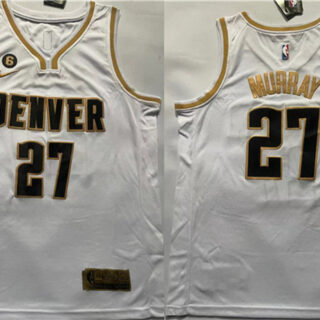 Men's Denver Nuggets #27 Jamal Murray White With NO.6 Patch Stitched Jersey