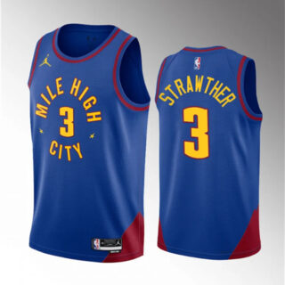 Men's Denver Nuggets #3 Julian Strawther Blue 2023 Draft Statement Edition Stitched Basketball Jersey