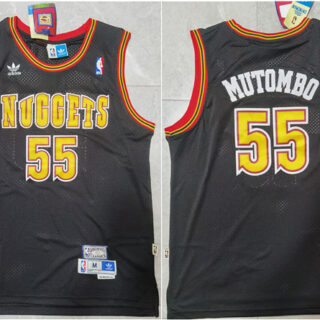 Men's Denver Nuggets #55 Dikembe Mutombo Black Throwback Stitched Jersey