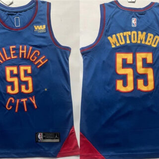 Men's Denver Nuggets #55 Dikembe Mutombo Blue With NO.6 Patch Stitched Jersey