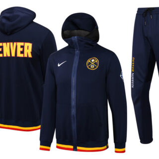 Men's Denver Nuggets 75th Anniversary Navy Performance Showtime Full-Zip Hoodie Jacket And Pants Suit