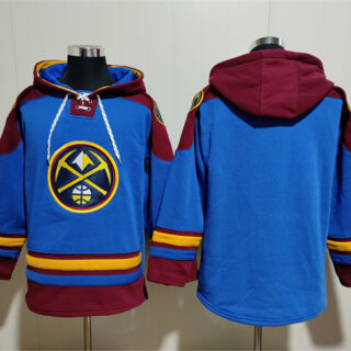 Men's Denver Nuggets Blank Blue Red Lace-Up Pullover Hoodie