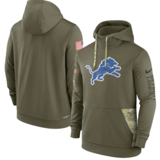 Men's Detroit Lions 2022 Olive Salute To Service Therma Performance Pullover Hoodie